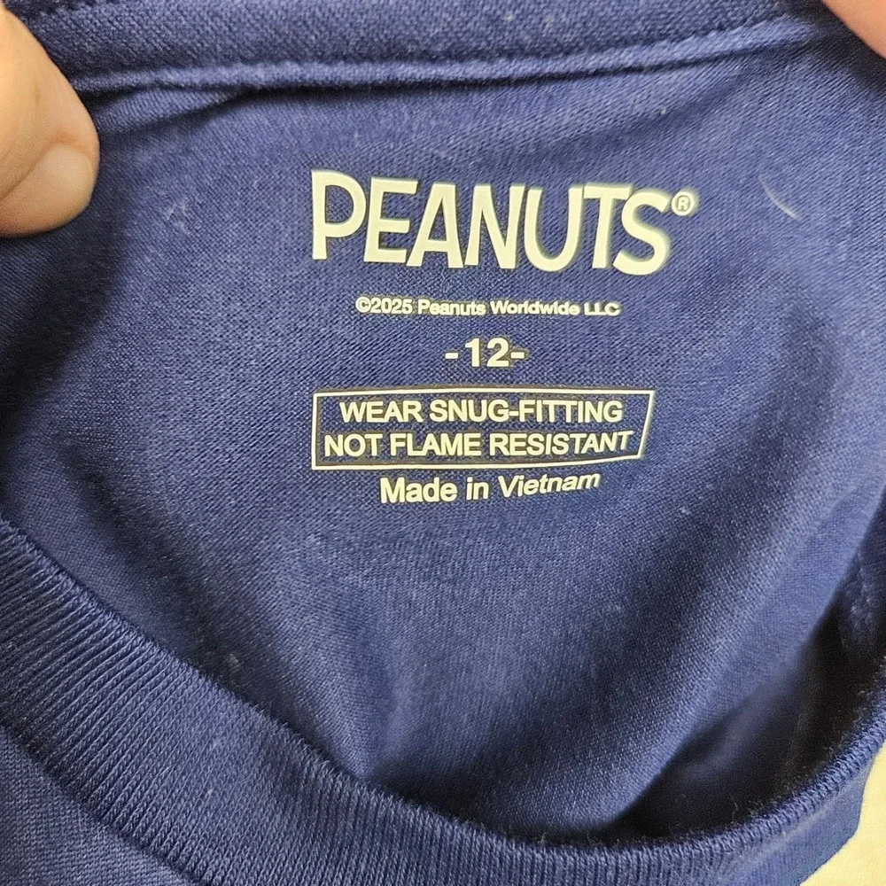 Peanuts Snoopy Pajama Set Kids 12 Navy Blue Christmas Holiday Snug Fit Sleepwear